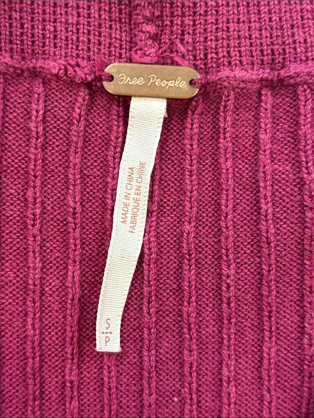 Free People Ribbed Wine-Magenta Midi Skirt with Front Slit Small